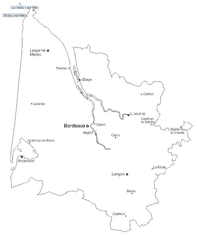 Carte de la zone d'intervention débarras en Gironde - Bordeaux Métropole, Bassin d'Arcachon, rive droite et Libournais